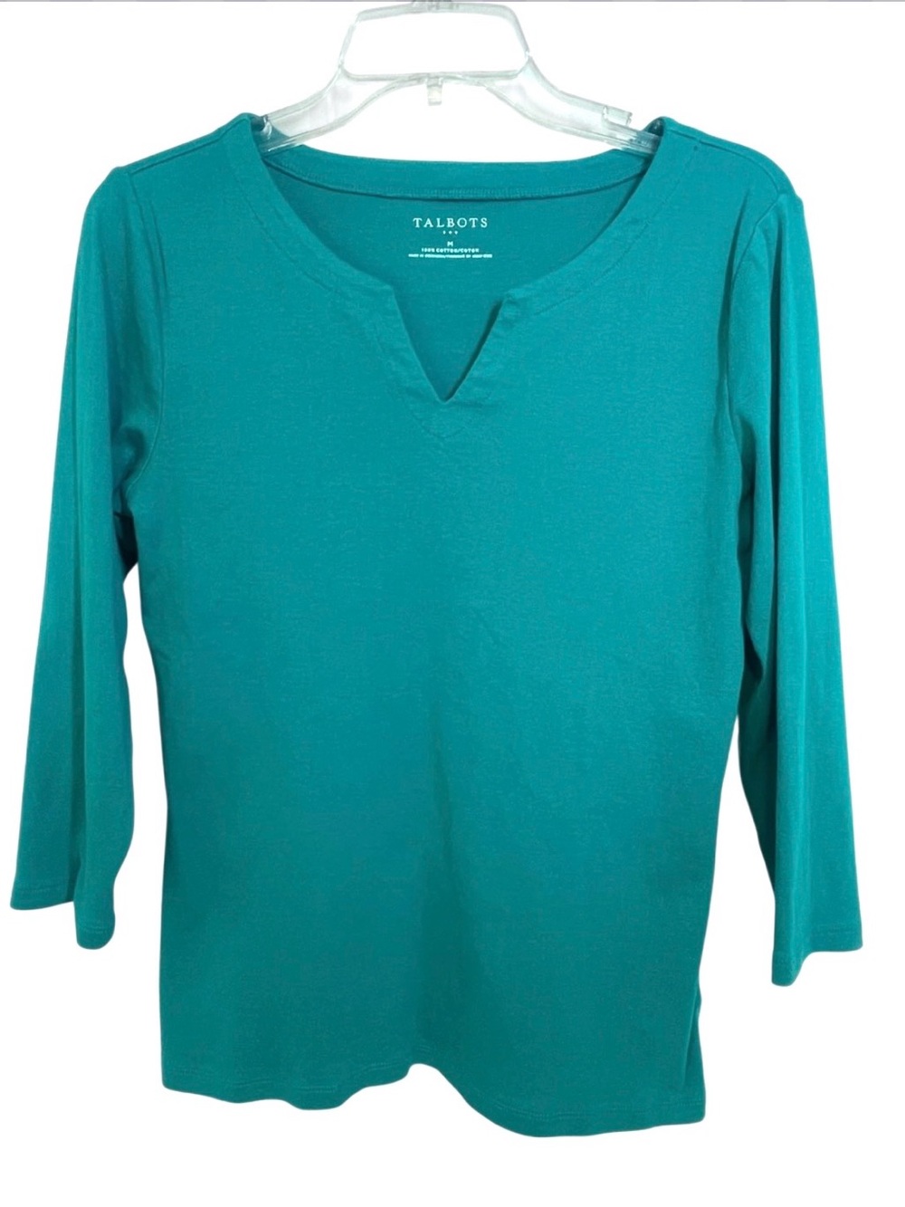 Talbots Women’s Teal Three-Quarter Sleeve Notch-Neck Top Size M - Picture 1 of 6